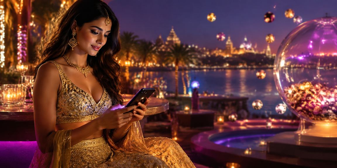 Goa street lottery stall with Lehenga-clad woman